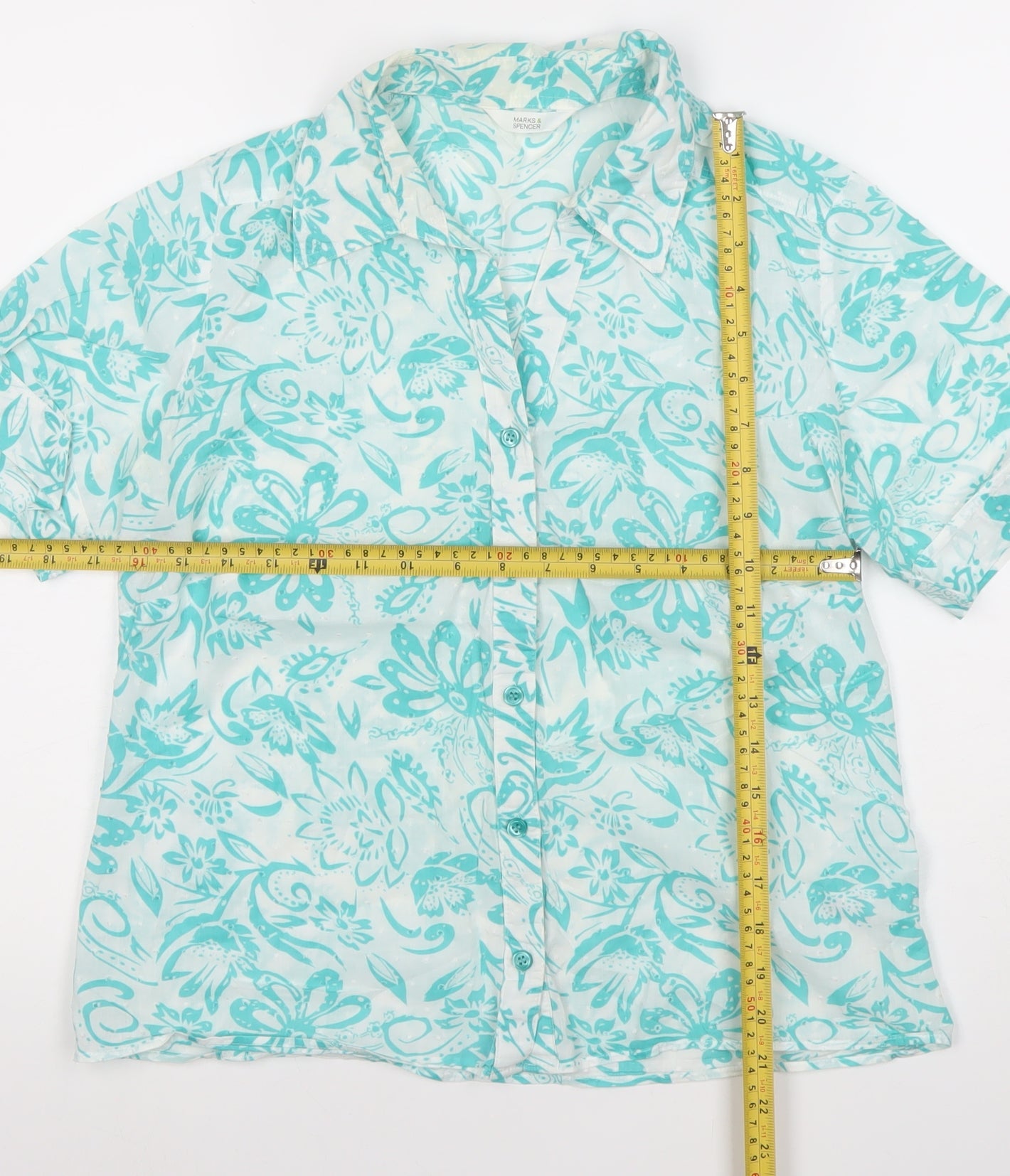 Marks and Spencer Womens Blue Floral Cotton Button-Up Shirt Size 10