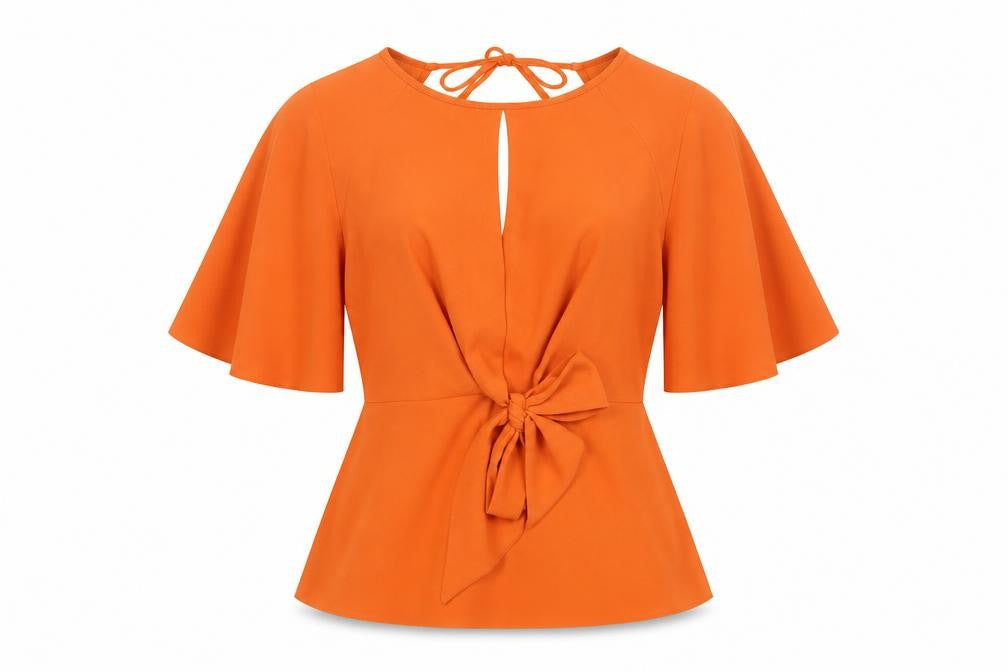 River Island Womens Orange Wrap Blouse Size 10 3/4 Sleeve V-Neck