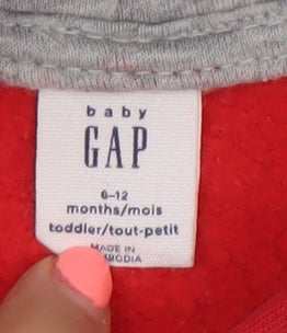 GAP Baby Unisex Red Hooded Classic Logo Fleece Jacket 6-12 Months
