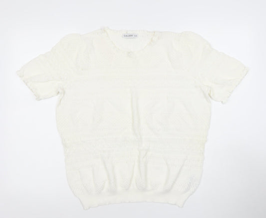 Gallery Women's White Knit Short Sleeve Puff Blouse XL
