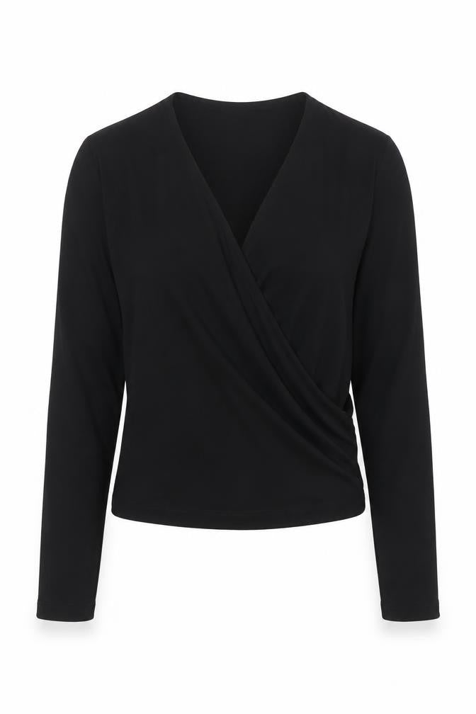 Zara Women Black Wrap Long Sleeve Blouse Size M