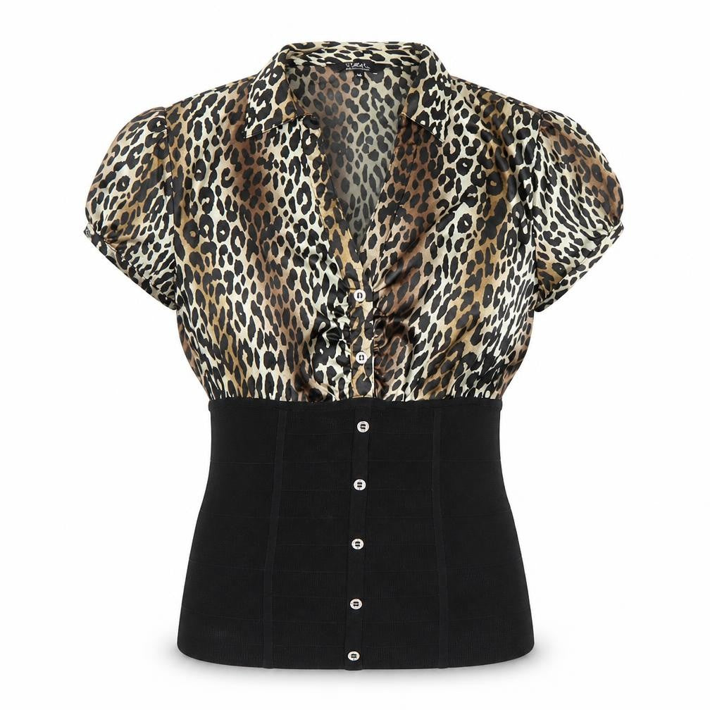 Star by Julien Macdonald Leopard Print Collared Blouse Women’s Size 16