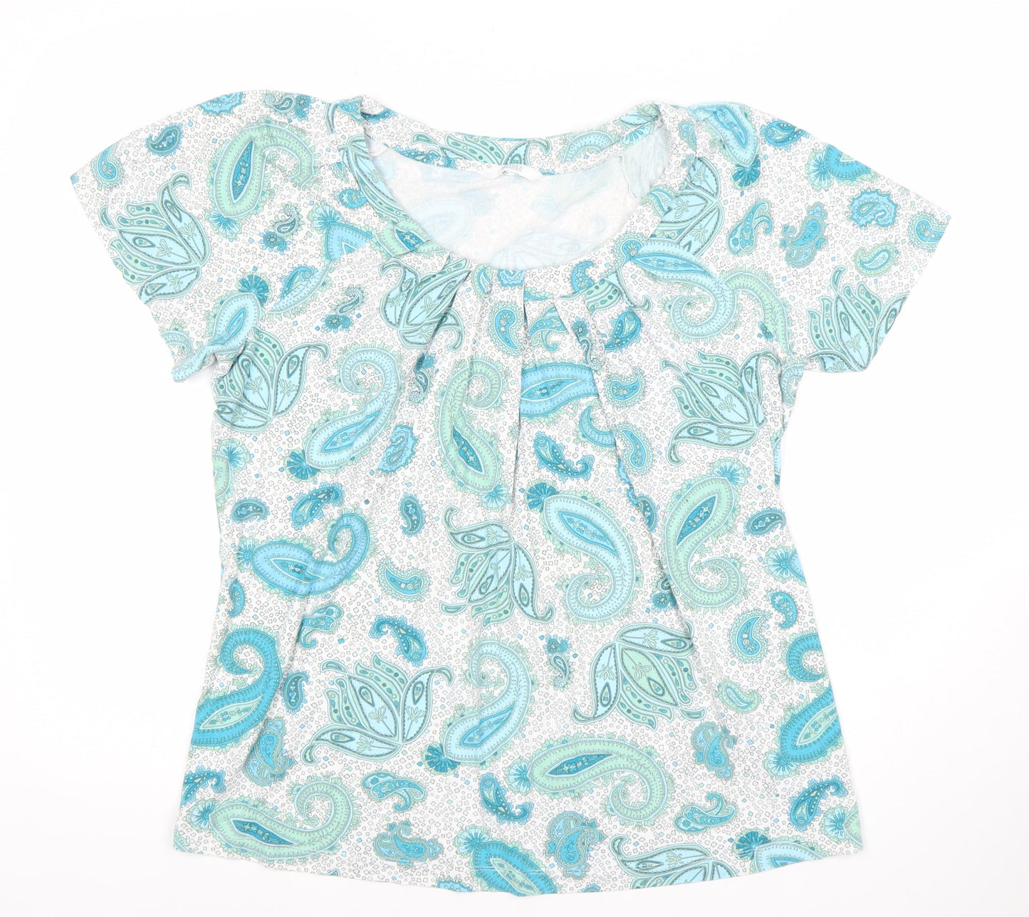 Marks and Spencer Women’s Blue Paisley Scoop Neck Short Sleeve Stretch T-Shirt Size 14
