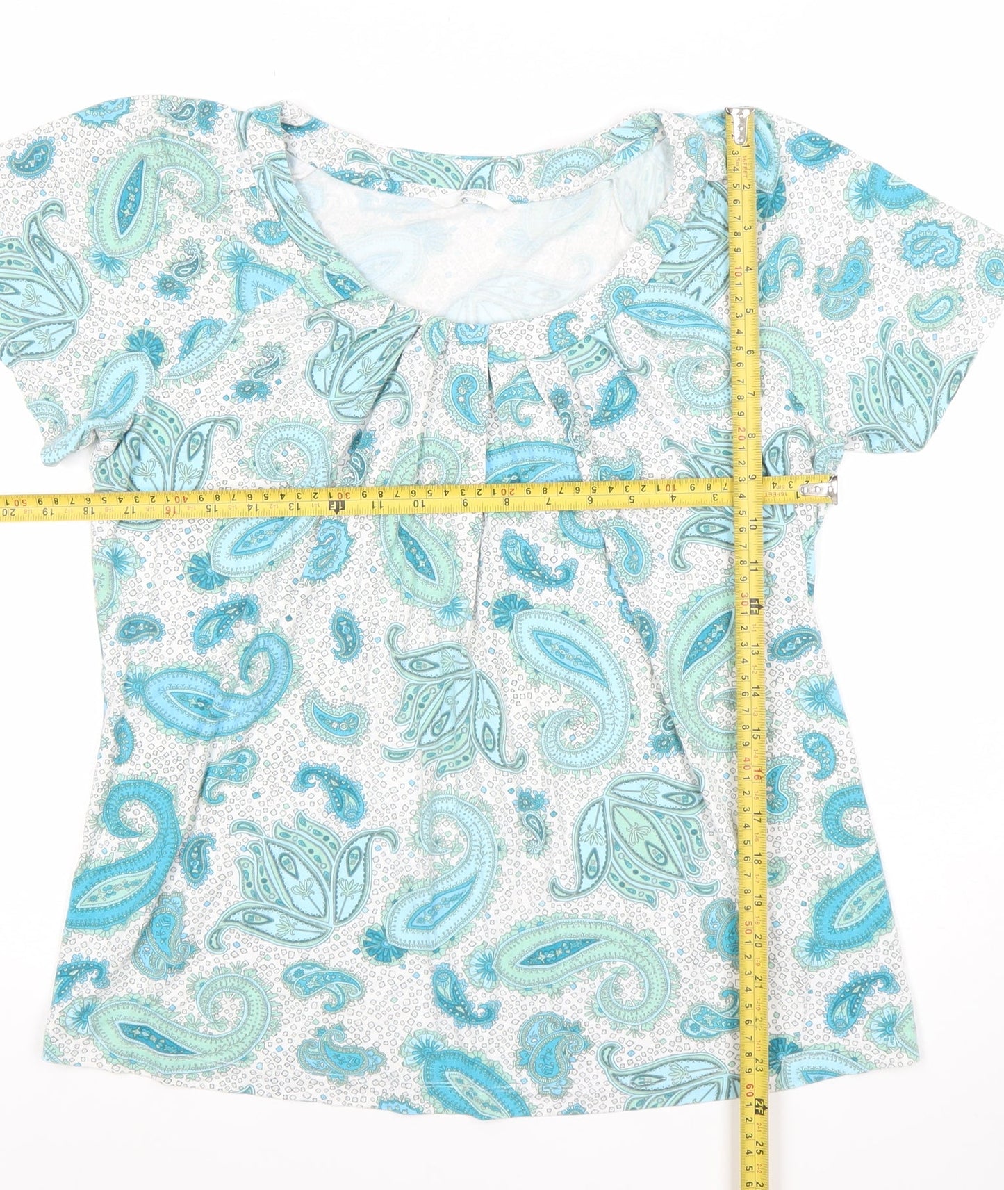 Marks and Spencer Women’s Blue Paisley Scoop Neck Short Sleeve Stretch T-Shirt Size 14