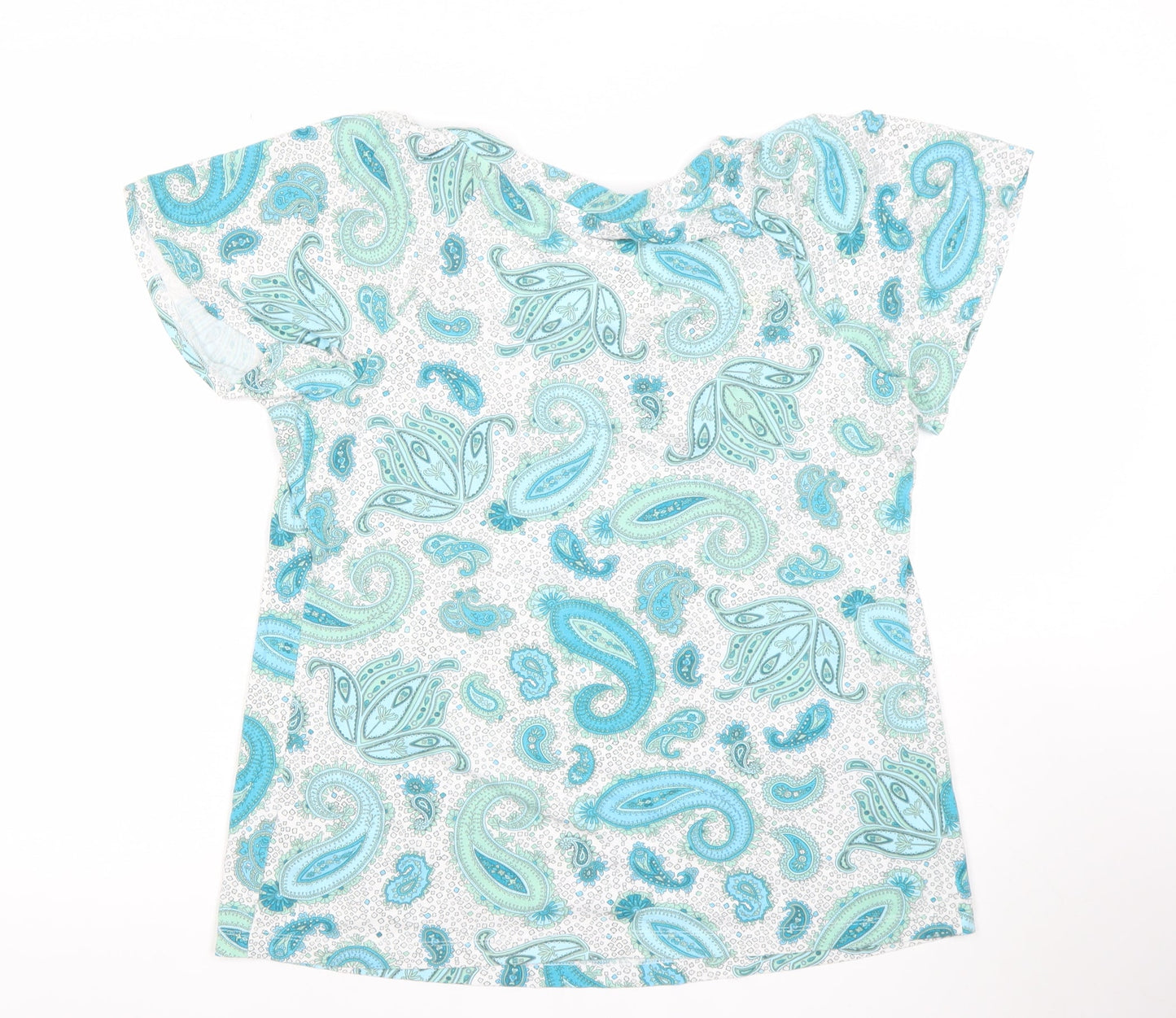 Marks and Spencer Women’s Blue Paisley Scoop Neck Short Sleeve Stretch T-Shirt Size 14