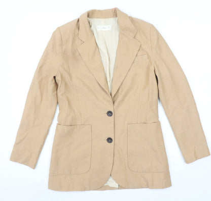 Mango Women Beige Linen Blend Single-Breasted Blazer Size 12