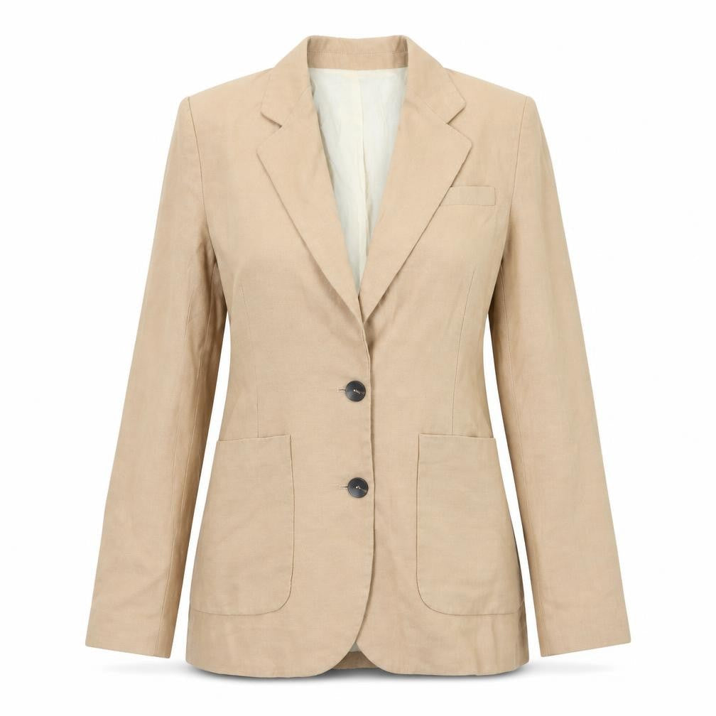 MNG Women Beige Linen Blend Single-Breasted Blazer Size 12