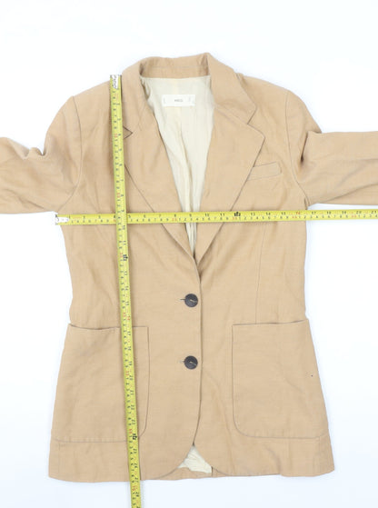 Mango Women Beige Linen Blend Single-Breasted Blazer Size 12