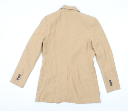 Mango Women Beige Linen Blend Single-Breasted Blazer Size 12