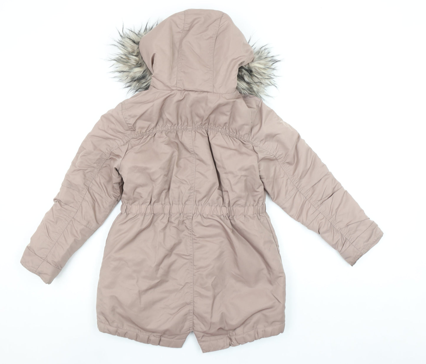 Next Girls Beige Faux Fur Hooded Long Parka Coat 8 Years
