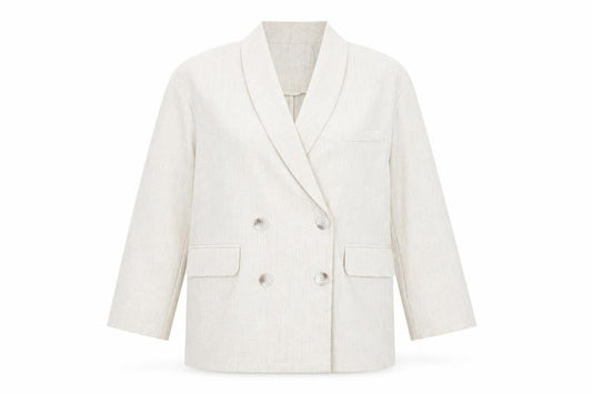 LEDIN Women's Beige Shawl Lapel Double Breasted Blazer Size S