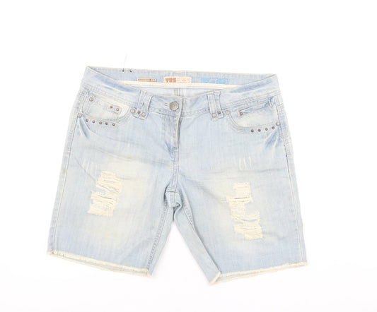 YES MISS Women's Blue Distressed Bermuda Denim Shorts Size 14