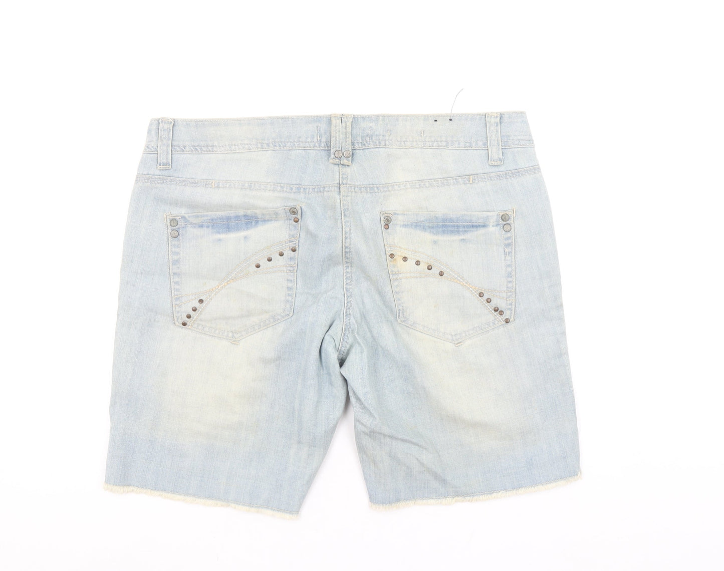 YES MISS Women's Blue Distressed Bermuda Denim Shorts Size 14