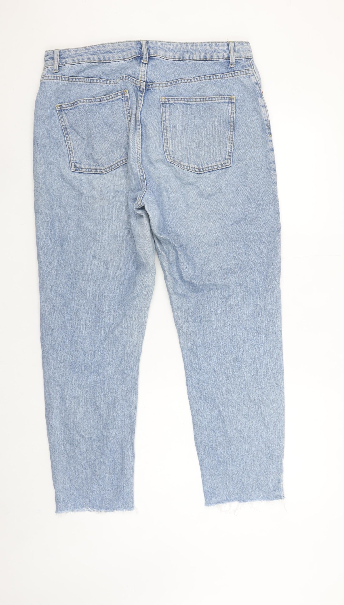 Topshop Women Blue Light Wash Cotton Mom Jeans Size 14 High Rise