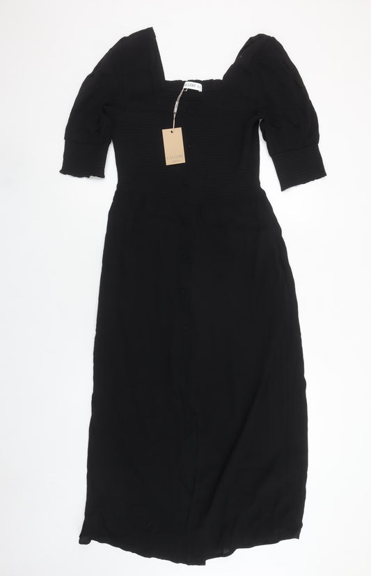 Gallery Women's Black Size 8 Midi Fit & Flare Dress with Puff Sleeves