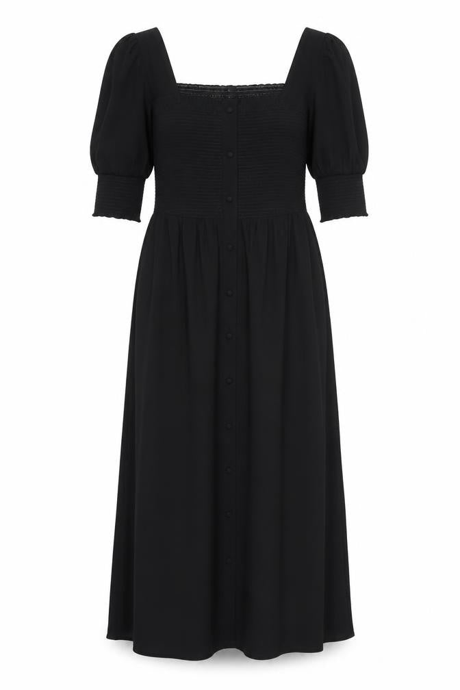 Gallery Women's Black Size 8 Midi Fit & Flare Dress with Puff Sleeves