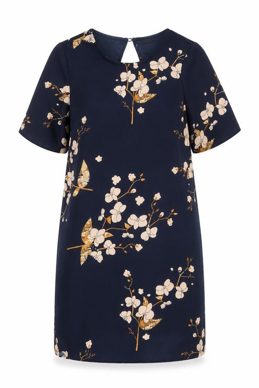 Vero Moda Women Blue Floral Shift Dress M Knee Length Spring
