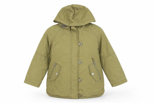 Front view of Next girls’ green hooded cotton parka coat 7 years lined winter jacket