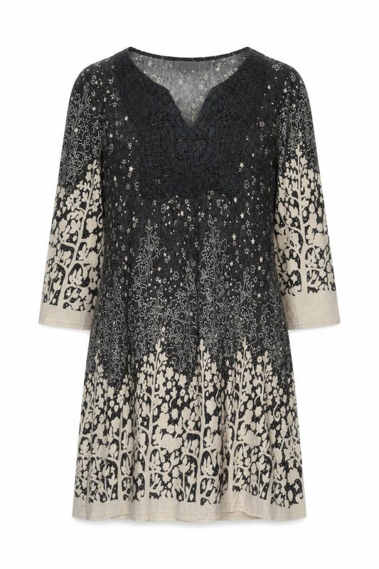 Apricot Women’s Grey Floral Knit Shift Dress L 3/4 Sleeve Bohemian Style