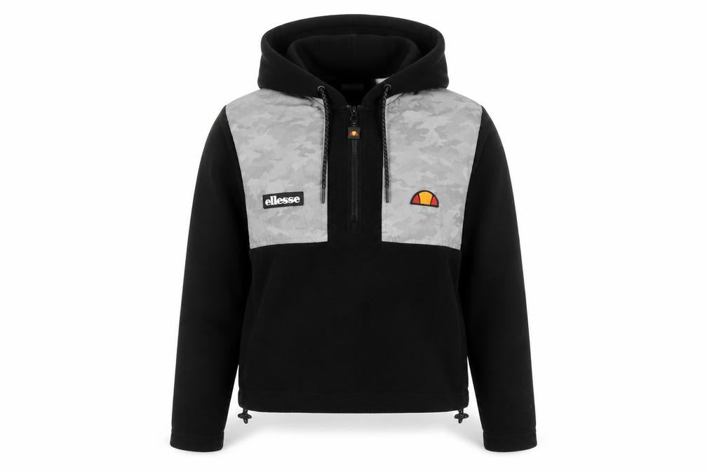 Ellesse Womens Black & Grey 1/2 Zip Hooded Pullover Size 10 Fleece Sweatshirt