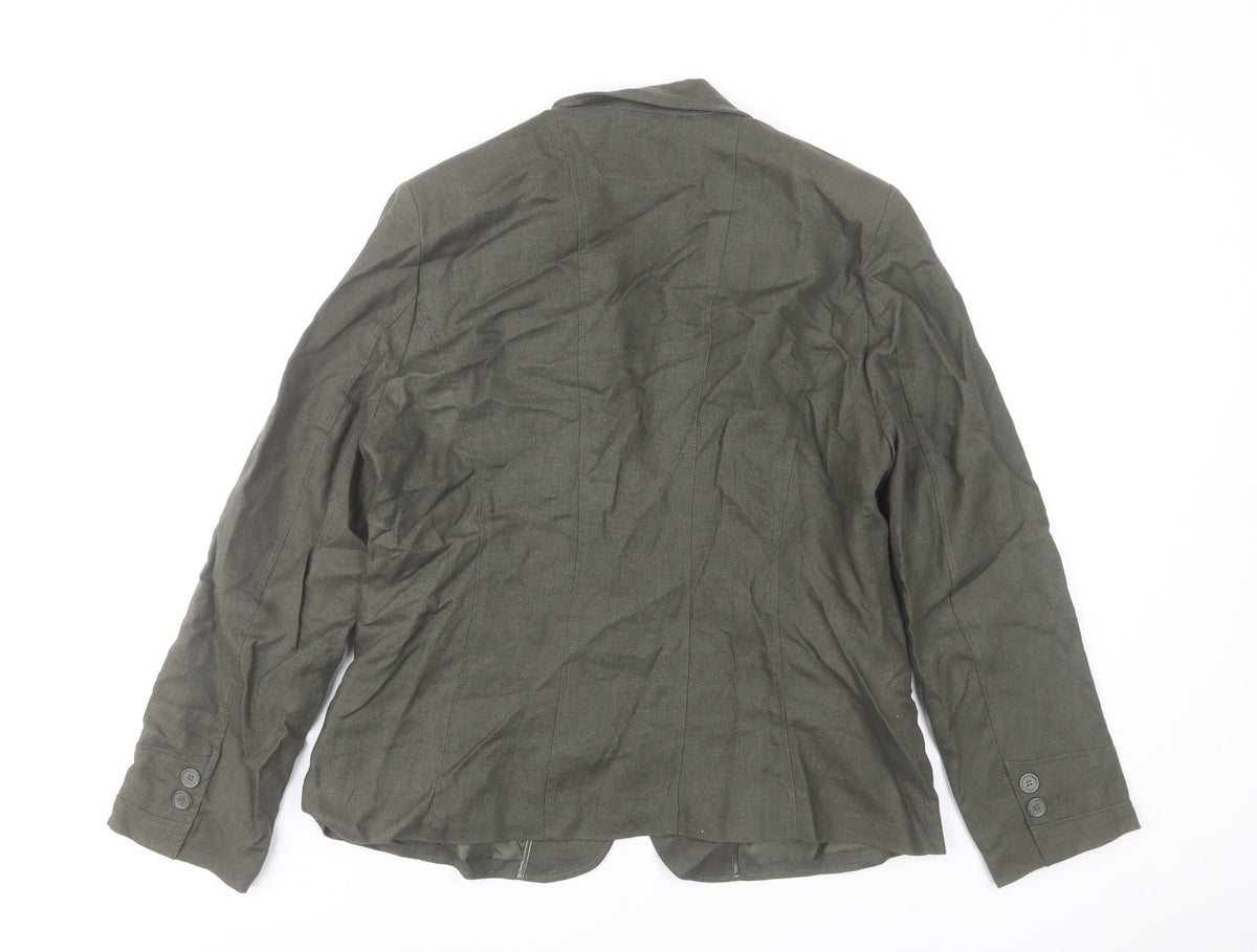 Soya Women’s Olive Green Linen Blazer L Single-Breasted Tailored Jacket