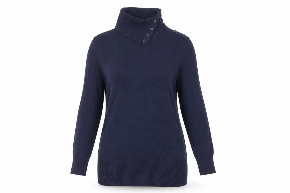 Esmara Women's Blue High Neck Button Pullover Jumper Size 14