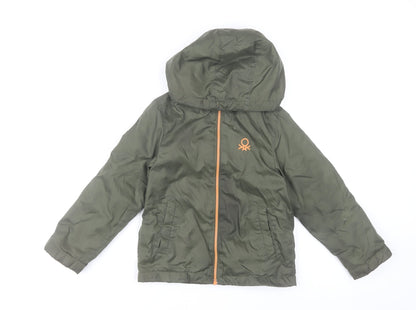 Additional front view of United Colors of Benetton boys’ green hooded puffer jacket, size 6-7, years