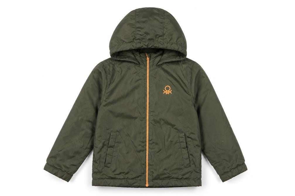 United Colors of Benetton Boys Green Hooded Puffer Jacket Size 6-7 Years