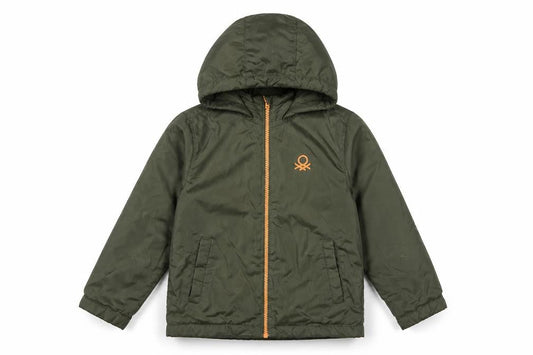 United Colors of Benetton Boys Green Hooded Puffer Jacket Size 6-7 Years