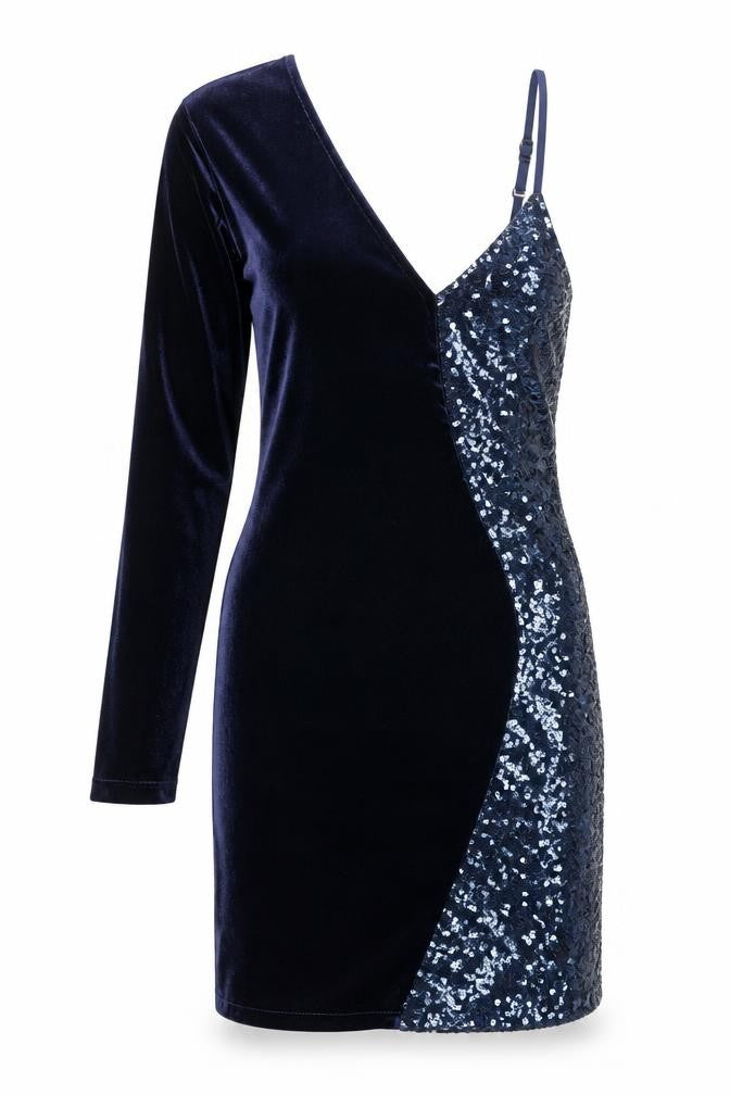 Boohoo Women Blue Size 8 Velvet & Sequin Asymmetric Bodycon Dress