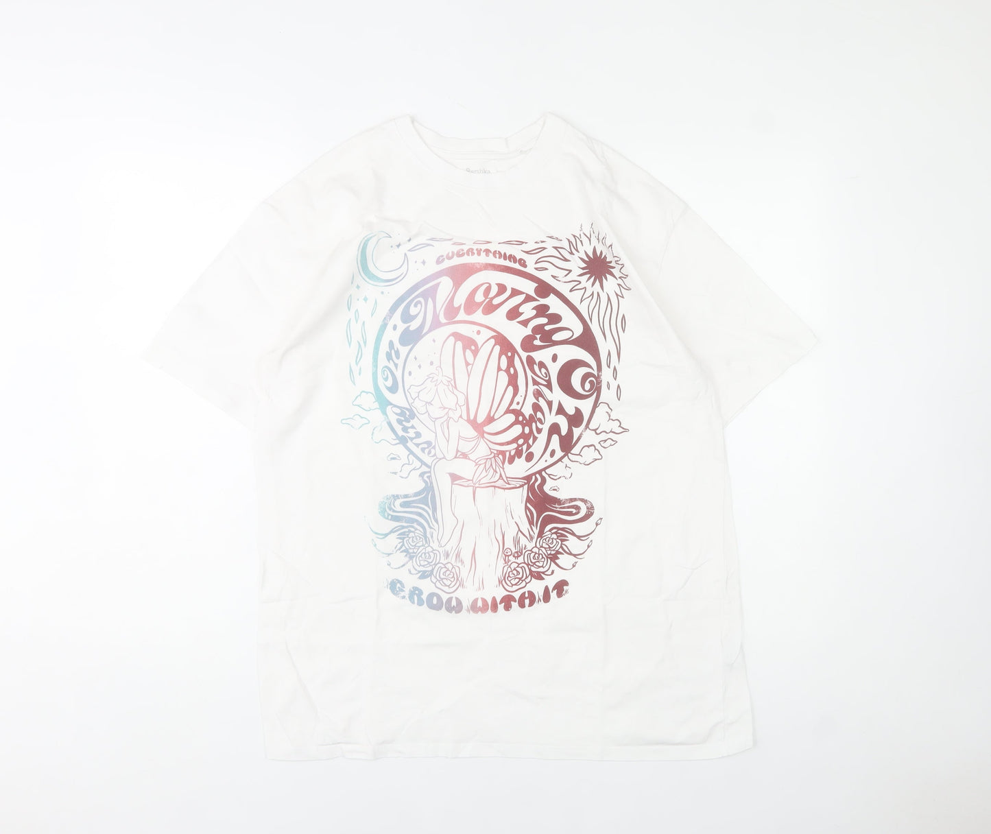 Bershka Men's White Fairy Graphic Print Cotton T-Shirt Size M