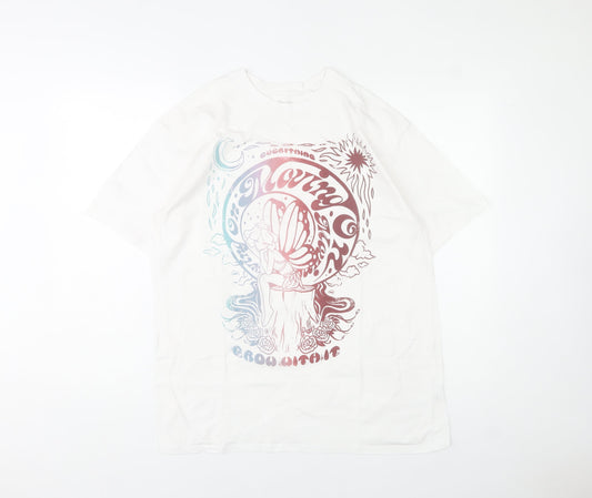 Bershka Men's White Fairy Graphic Print Cotton T-Shirt Size M