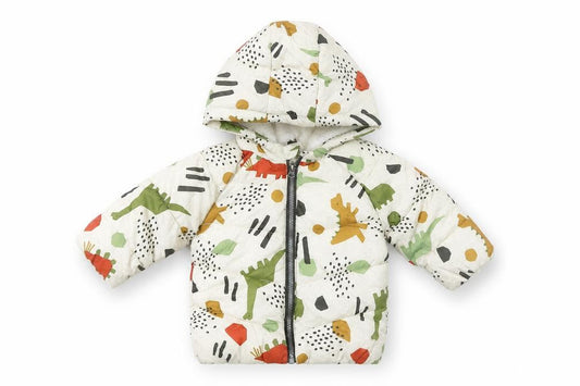 F&F Unisex Baby Beige Dinosaur Puffer Jacket 3-6 Months Hooded Lined