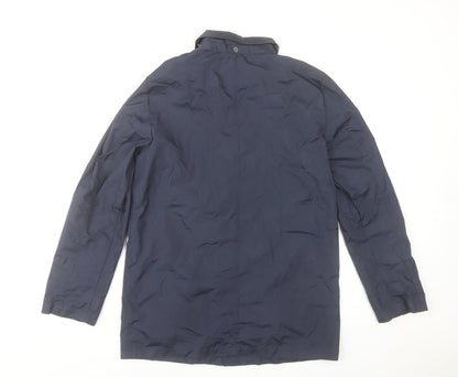 Close-up detail of Zara boys’ blue polyurethane mid-length jacket 13-14 years