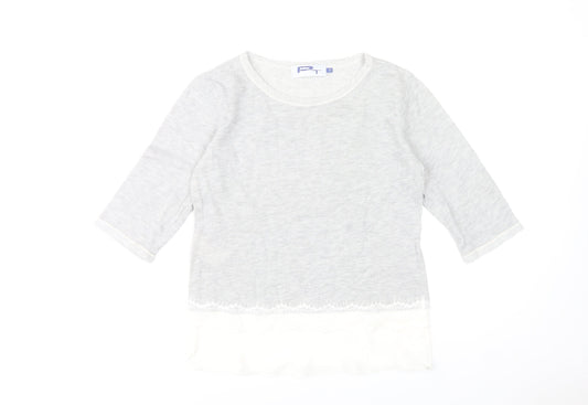 Paz Torras Women’s Grey 3/4 Sleeve Lace Hem Tunic Blouse Size 12
