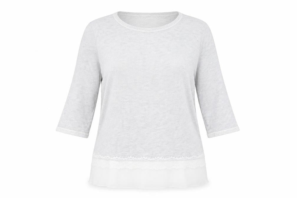 Paz Torras Women’s Grey 3/4 Sleeve Lace Hem Tunic Blouse Size 12
