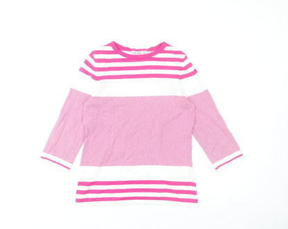 Additional front view of Gallery Women's Pink & White Striped 3/4 Sleeve jumper, size S