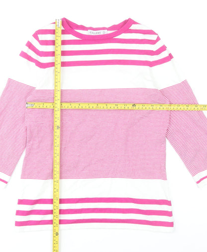 Back view of Gallery Women's Pink & White Striped 3/4 Sleeve jumper, size S