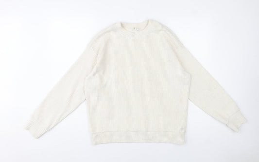 H&M Womens Ivory Ribbed Pullover Sweatshirt Size M Cotton Blend