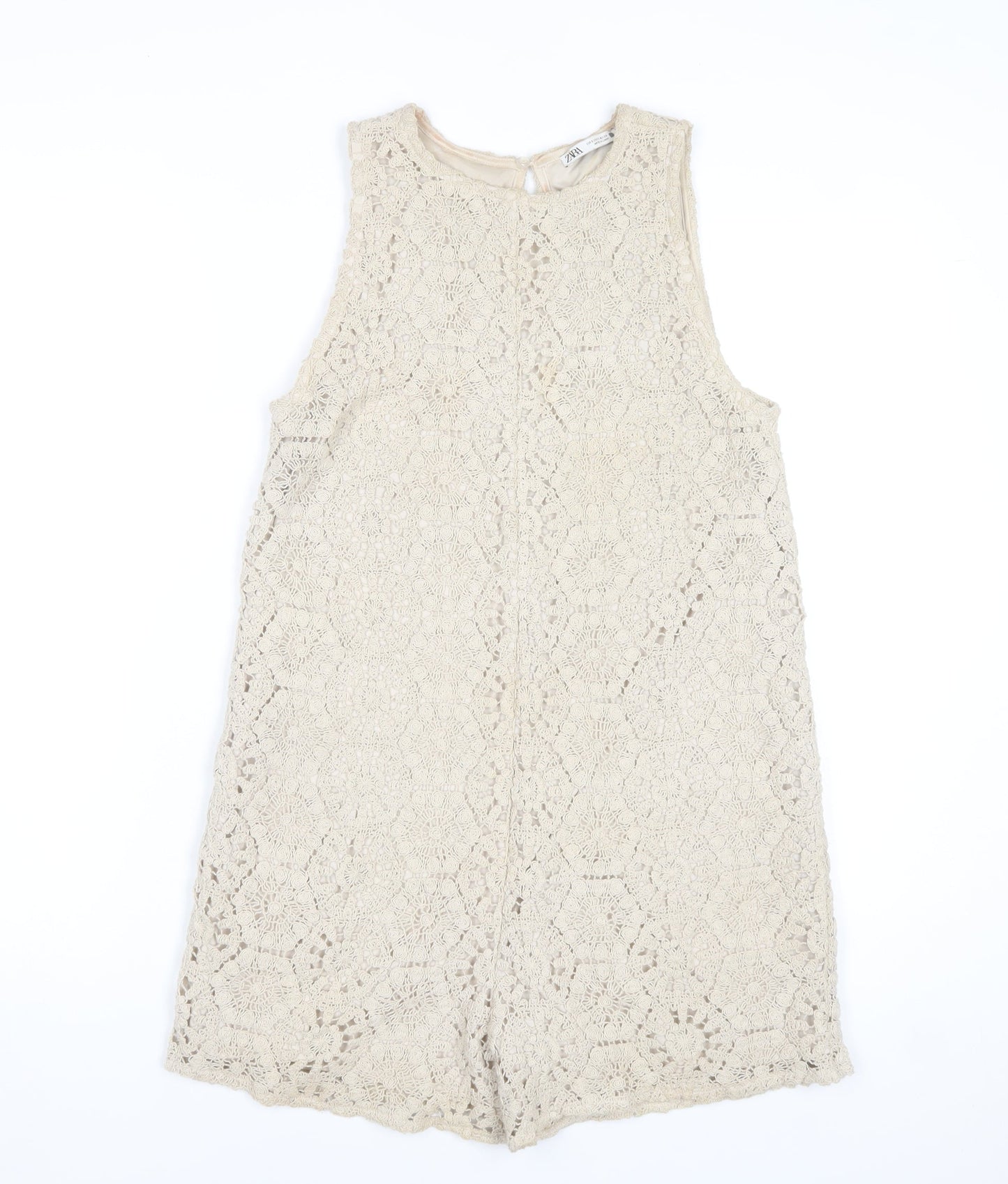 Zara Women Beige Lace Playsuit Size S Sleeveless Summer Romper