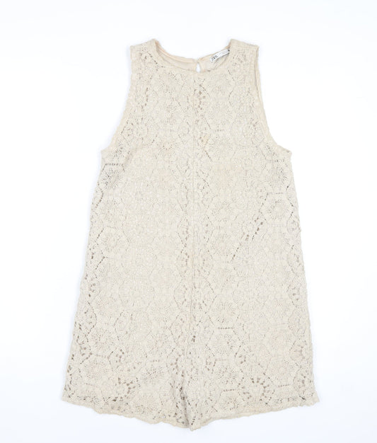 Zara Women Beige Lace Playsuit Size S Sleeveless Summer Romper