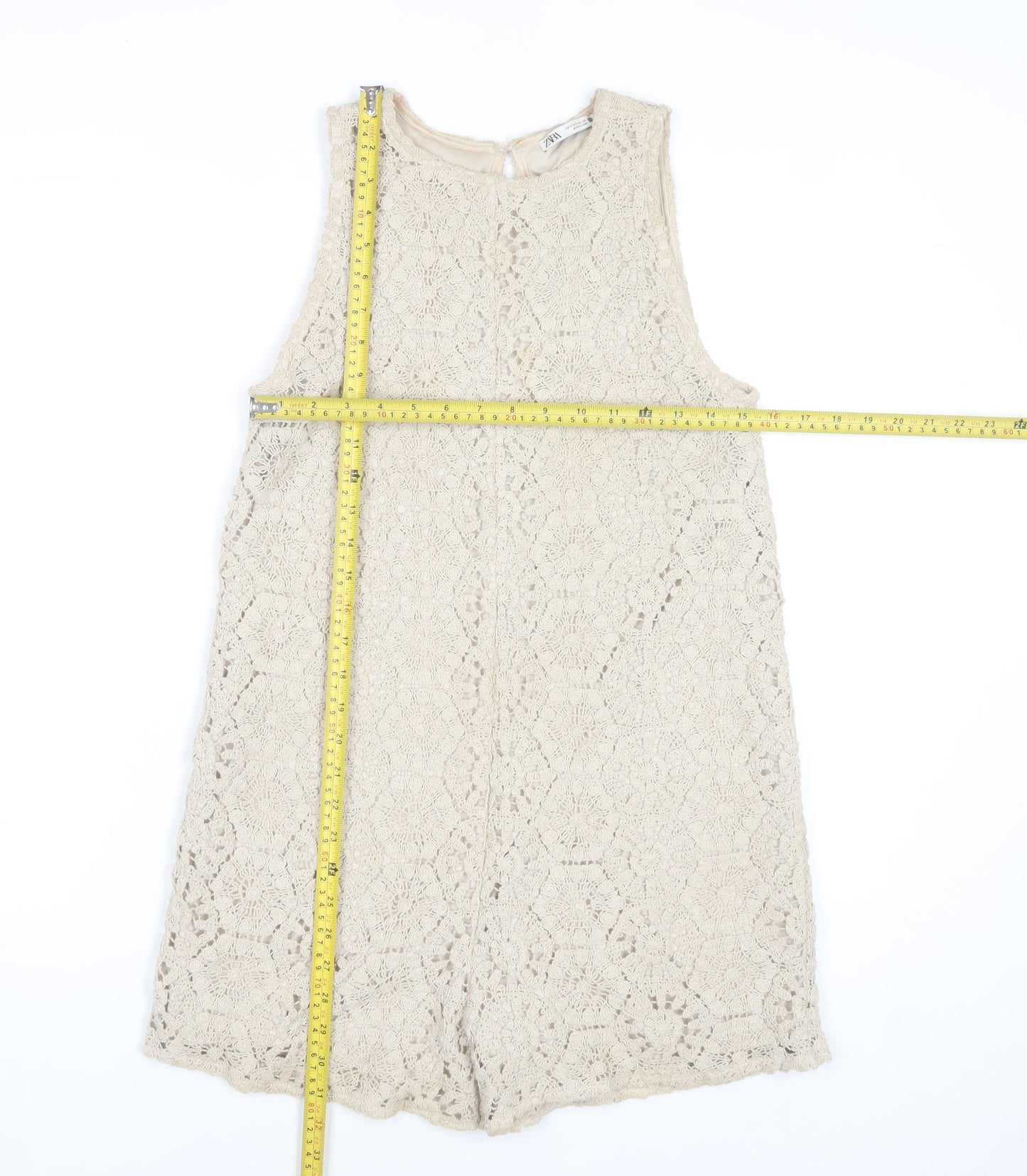 Zara Women Beige Lace Playsuit Size S Sleeveless Summer Romper