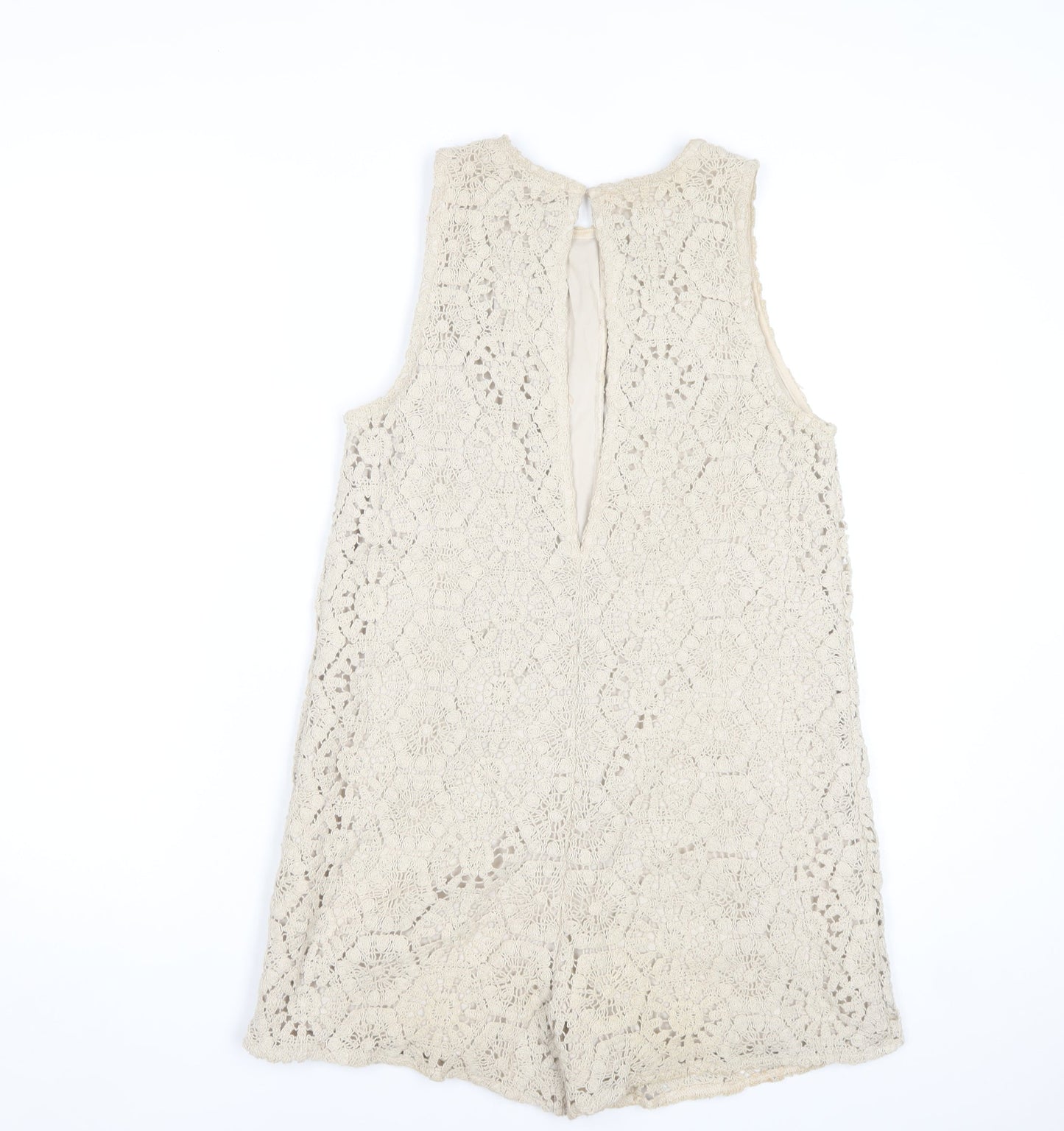 Zara Women Beige Lace Playsuit Size S Sleeveless Summer Romper