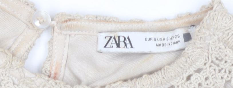 Zara Women Beige Lace Playsuit Size S Sleeveless Summer Romper