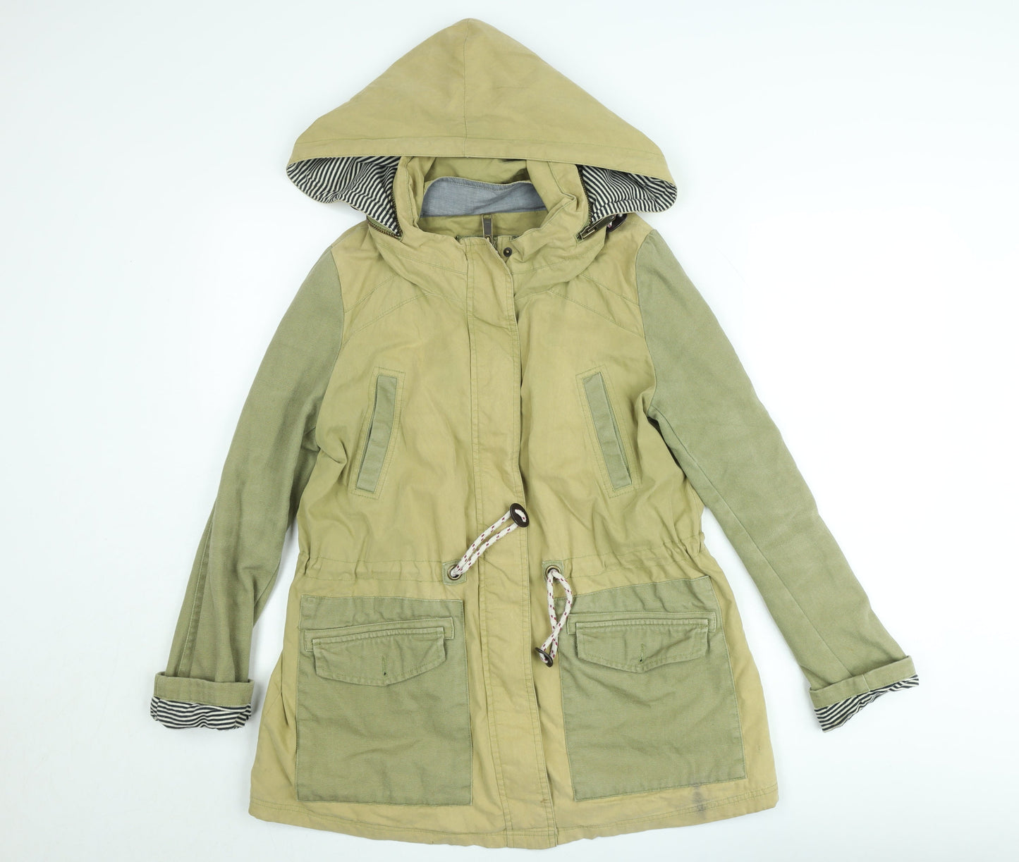 White Stuff Women's Green Cotton Hooded Parka Jacket Size 10
