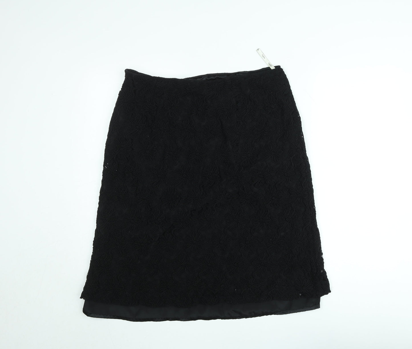 Viyella Women Black Lace Pencil Skirt Size 16 Knee Length
