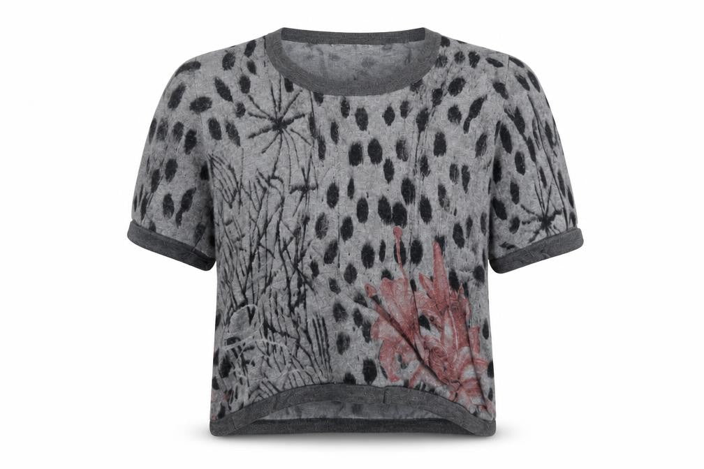 Christina Womens Grey Floral Wool Knit Cropped T-Shirt XL
