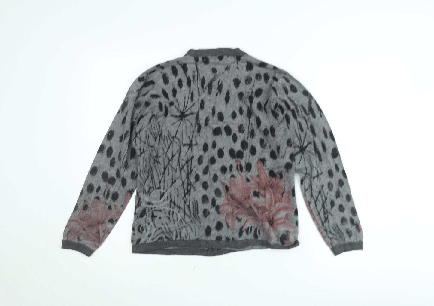 Christina Lehr Women's Grey Floral Wool Cashmere Cardigan M