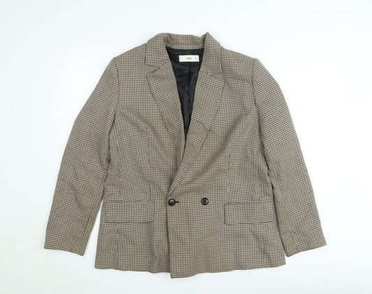 MNG Women's Brown Houndstooth Double-Breasted Blazer Size 14