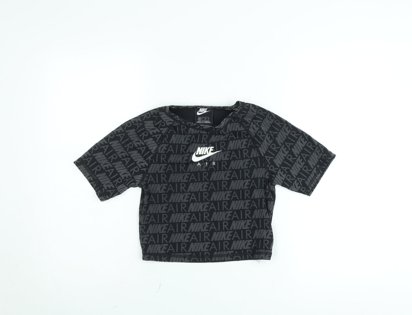 Nike Girls Black XS Cropped Logo T-Shirt Lightweight Cotton Blend